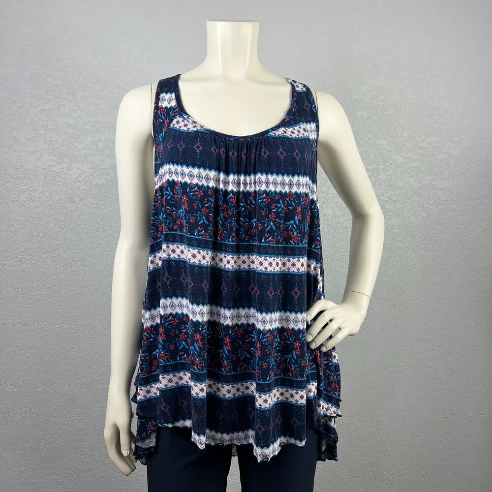 Torrid Rayon Blend Sleeveless Keyhole Tie Back Boho Print Tank